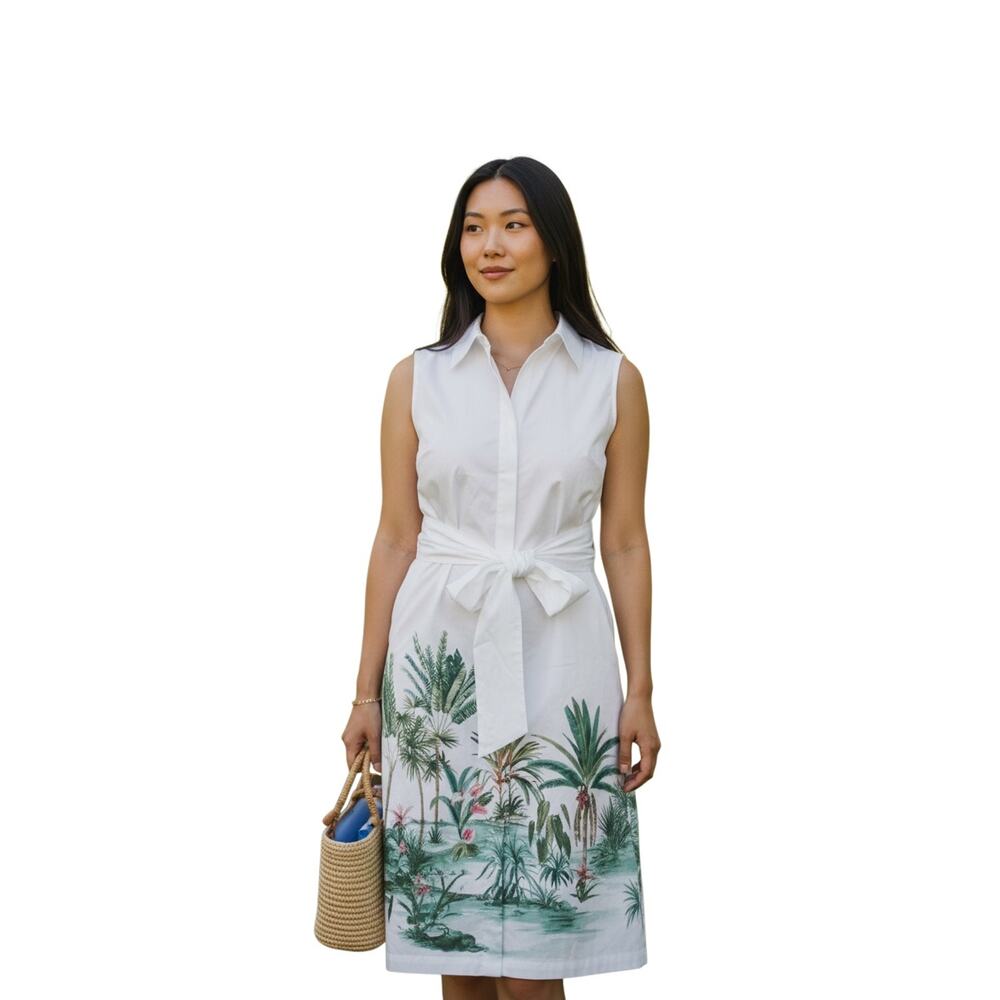 J. McLaughlin Suvi Shirt Classic Sleeveless Botanical Cotton Dress Size S